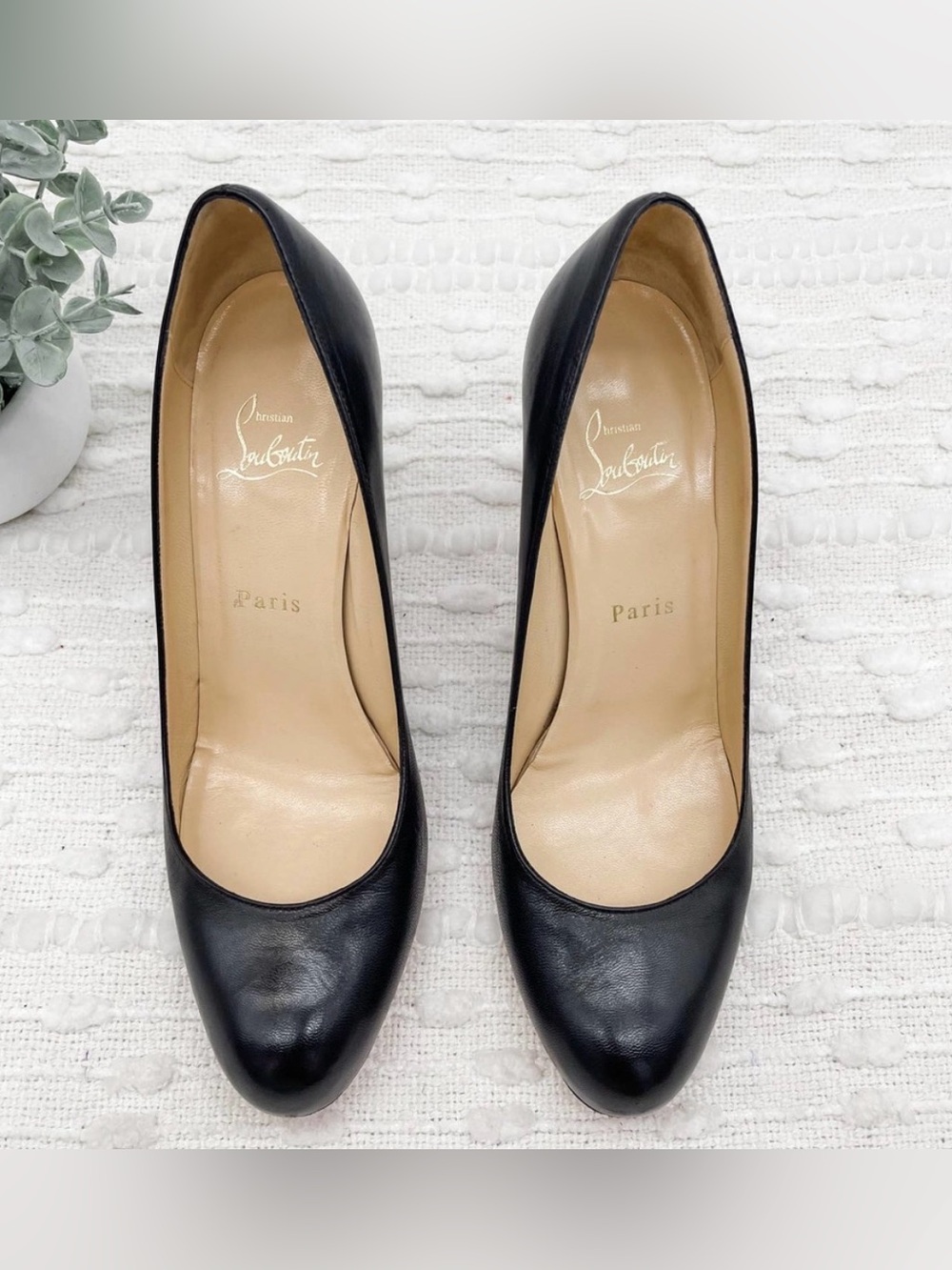 Christian Louboutin Black Leather Pumps with Red Soles - Picture 8 of 16
